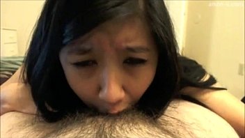Cute asian girlfriend giving spectacular blowjob