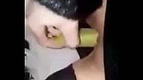 Russian girl masturbate bananas in the car